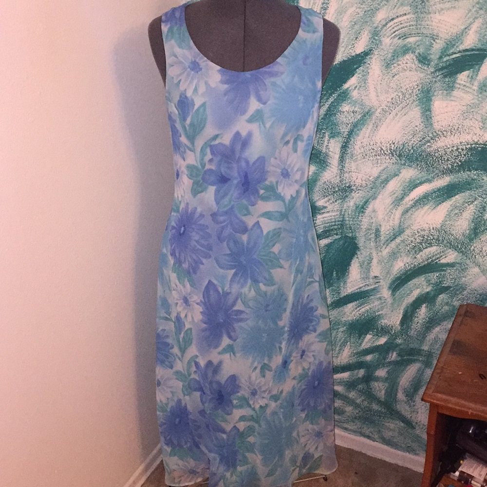Blue Floral Chiffon Maxi Dress